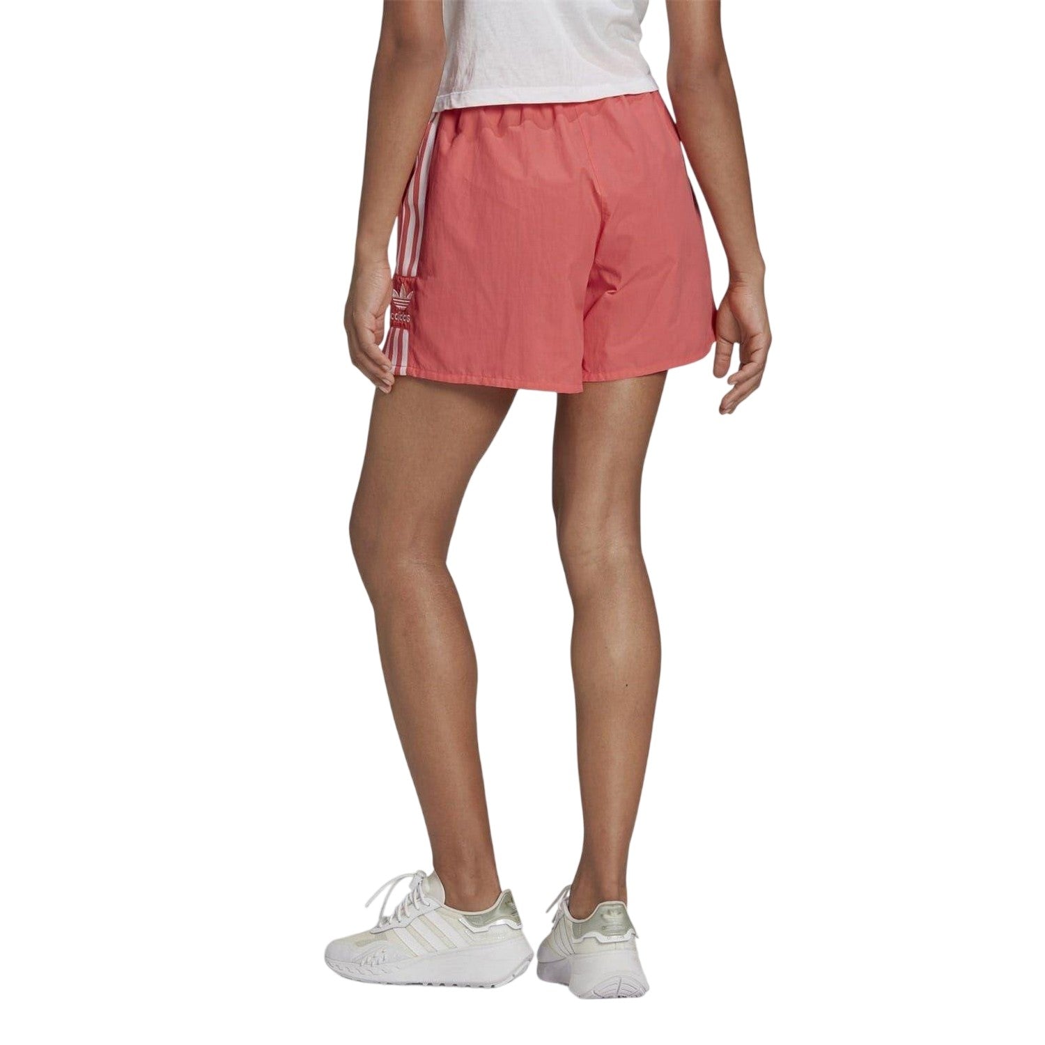Pink - Back - Adidas Womens-Ladies 3 Stripes Shorts