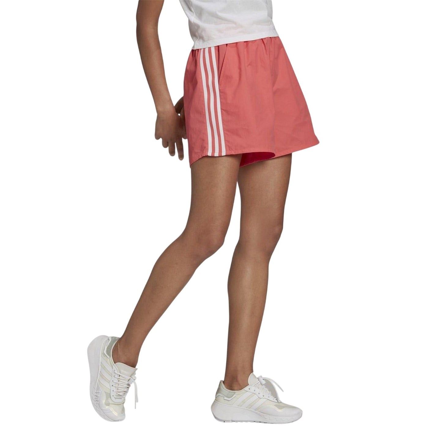 Pink - Side - Adidas Womens-Ladies 3 Stripes Shorts