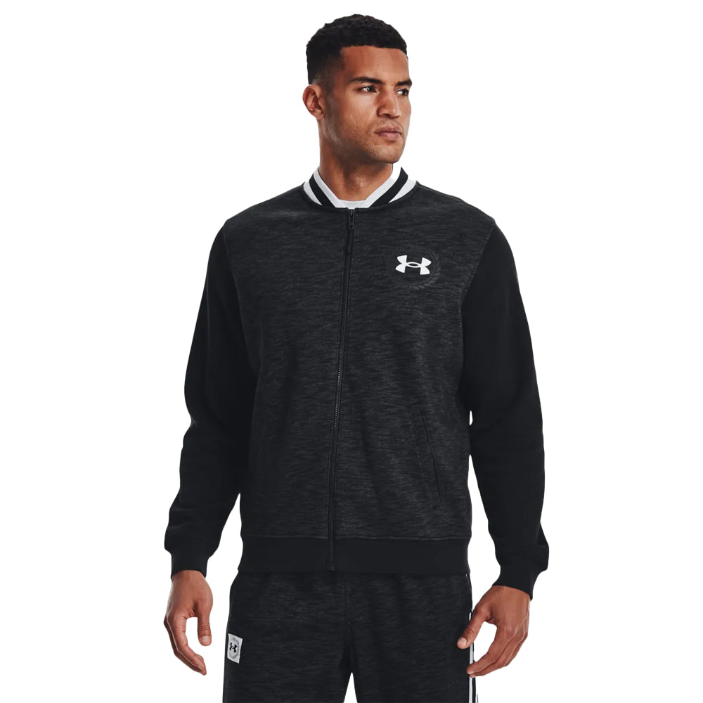 Black - Side - Under Armour Mens Essential Heritage Full Zip Fleece Top