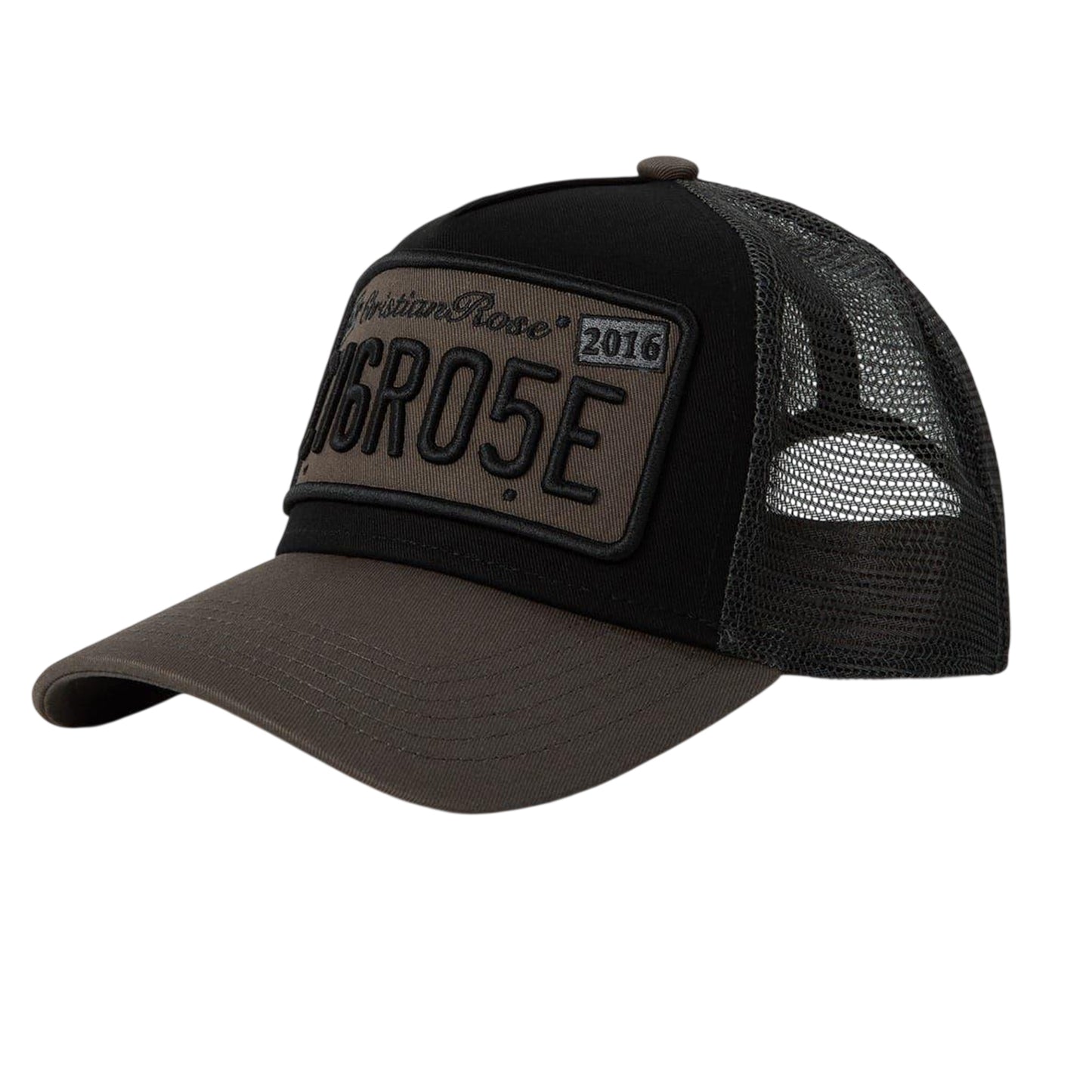 Black - Front - Christian Rose Unisex Adult License Plate Casual Trucker Cap