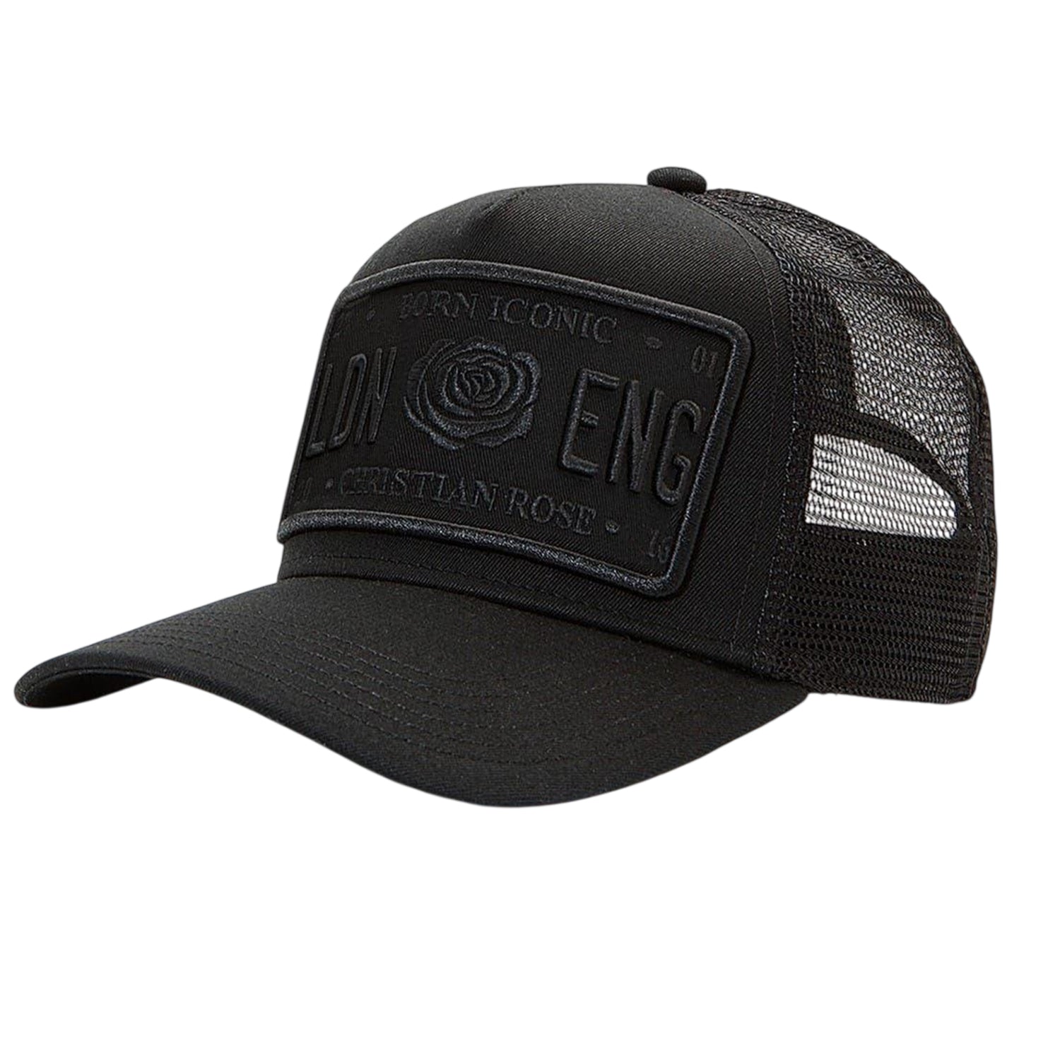 Black - Side - Christian Rose Baby Trucker Cap