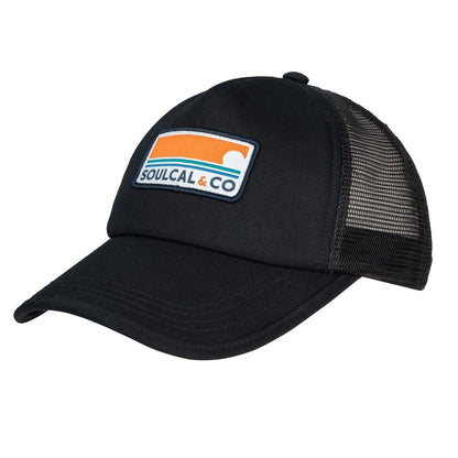Black - Side - SoulCal Mens Embroidered Patch Trucker Cap