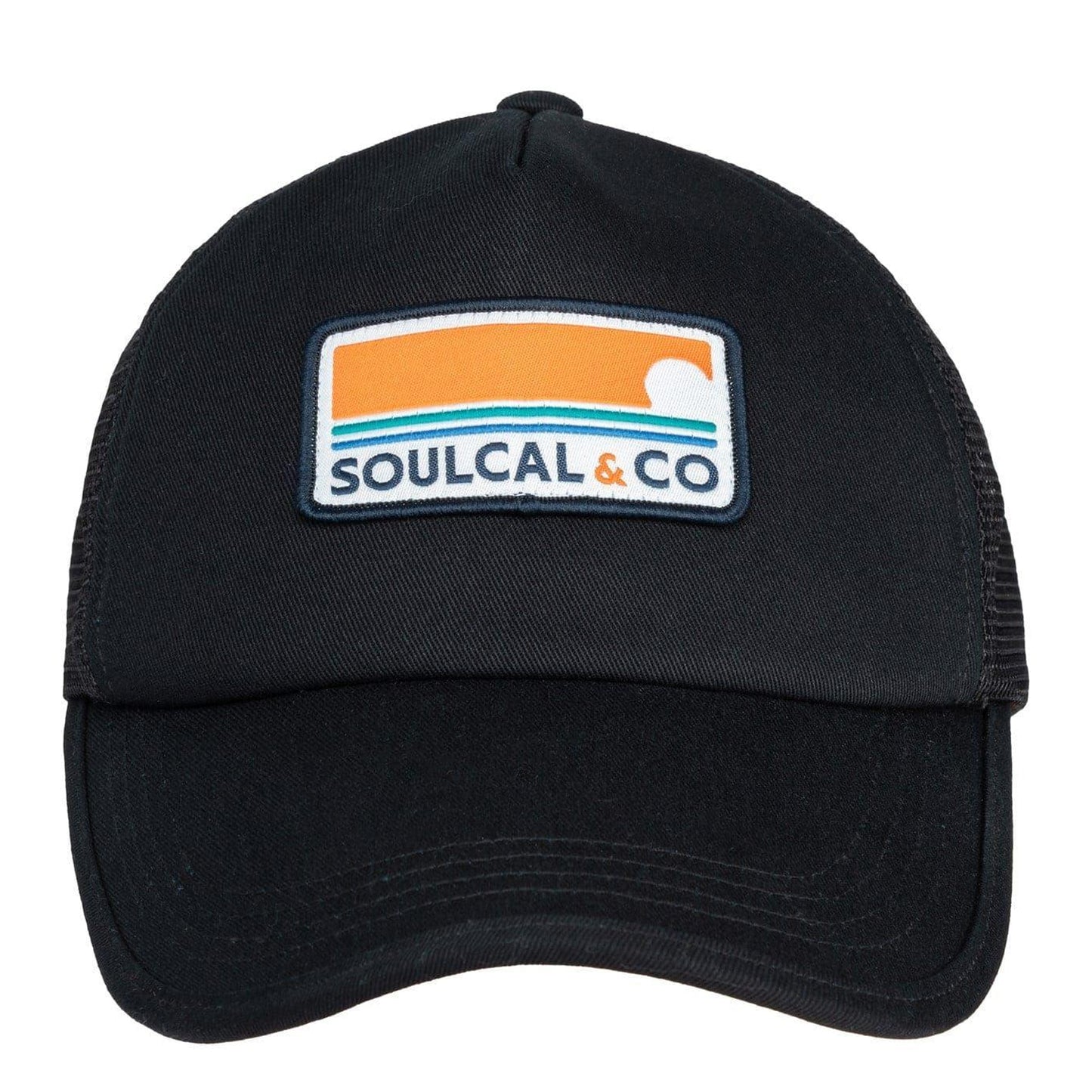 Black - Front - SoulCal Mens Embroidered Patch Trucker Cap