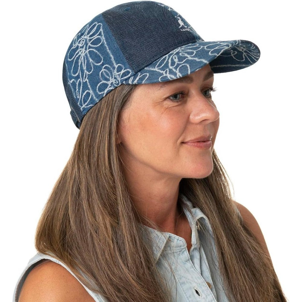 Blue Floral - Back - Kangol Womens-Ladies Mash-up Denim Curved Hem Baseball Cap
