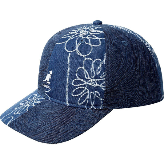 Blue Floral - Front - Kangol Womens-Ladies Mash-up Denim Curved Hem Baseball Cap