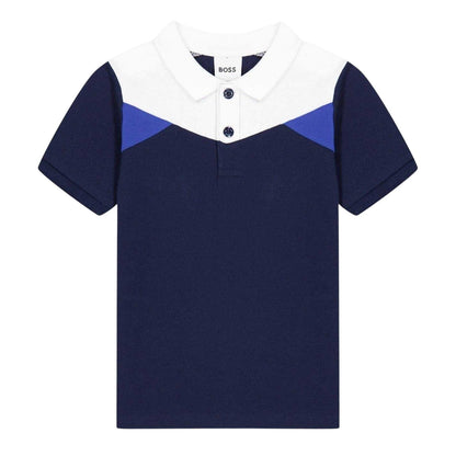 Navy - Front - Boss Childrens-Kids Relaxed Fit Short-Sleeved Polo Shirt