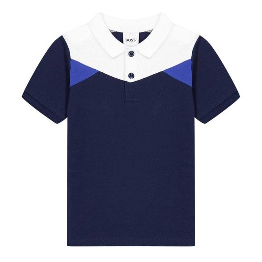 Navy - Front - Boss Childrens-Kids Relaxed Fit Short-Sleeved Polo Shirt