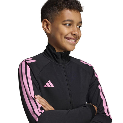 Black-Pink - Side - Adidas Childrens-Kids Sereno 3 Stripes Track Jacket