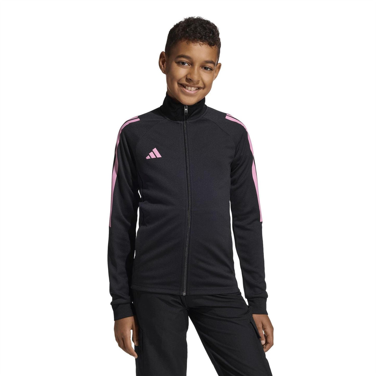 Black-Pink - Pack Shot - Adidas Childrens-Kids Sereno 3 Stripes Track Jacket