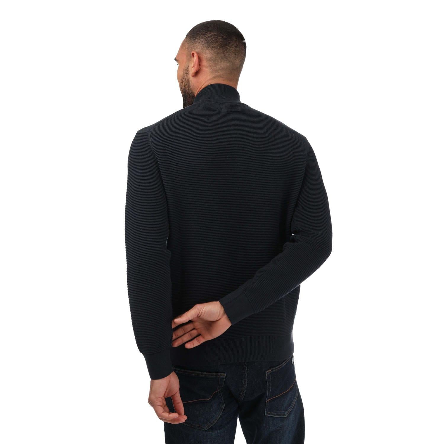 Blue - Back - Gant Mens Textured Cotton Half Zip Jumper