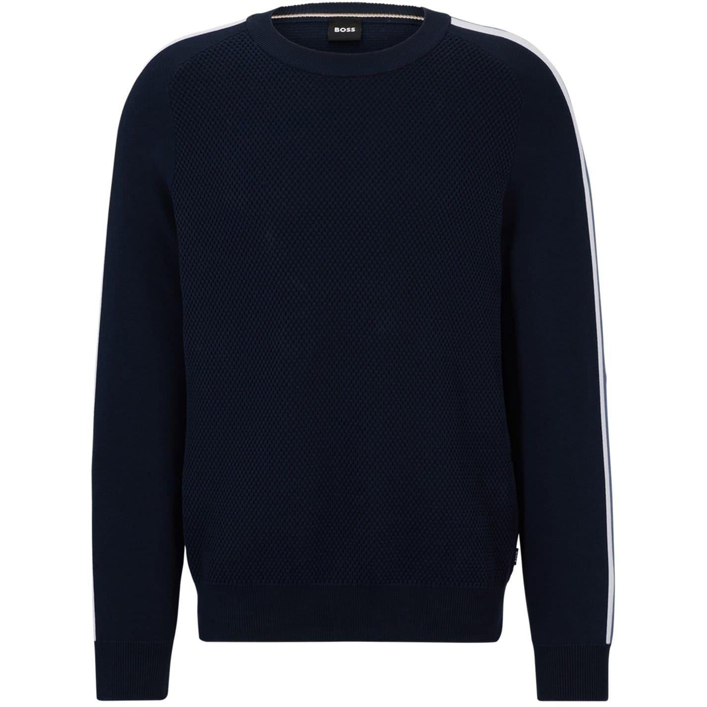 Dark Blue - Front - Boss Mens Crew Neck Regular Long-Sleeved Pullover