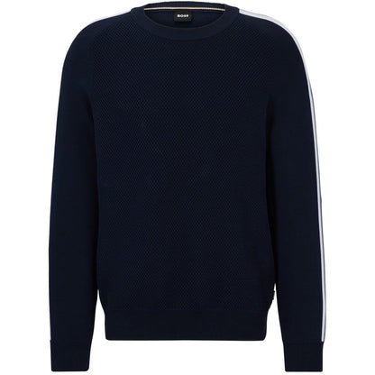 Dark Blue - Front - Boss Mens Crew Neck Regular Long-Sleeved Pullover