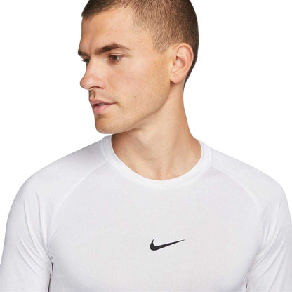 White-Black - Side - Nike Mens Dri-FIT Fitted Long-Sleeved Fitness Base Layer Top