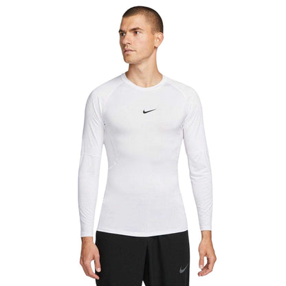 White-Black - Front - Nike Mens Dri-FIT Fitted Long-Sleeved Fitness Base Layer Top