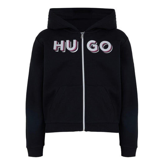 Black - Front - Hugo Childrens-Kids Lettering Logo Regular Full Zip Hoodie