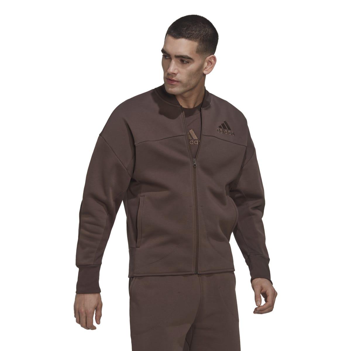 Brown - Side - Adidas Mens Studio Lounge Fleece Track Top