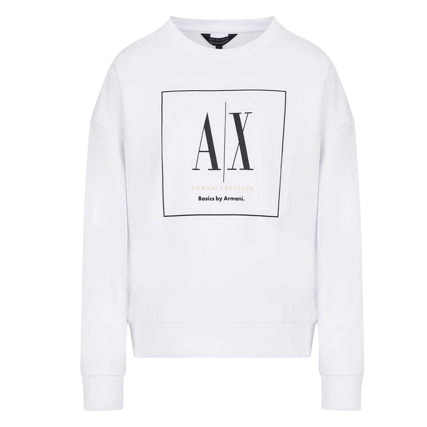 White - Front - Armani Exchange Womens-Ladies Rectangular Logo Sweatshirt