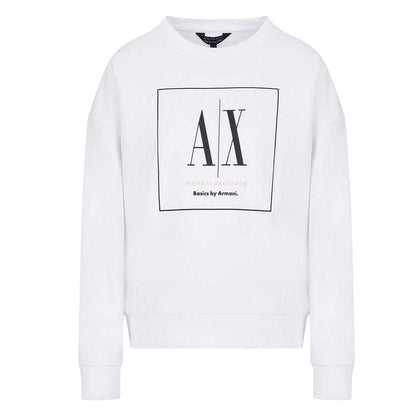 White - Front - Armani Exchange Womens-Ladies Rectangular Logo Sweatshirt