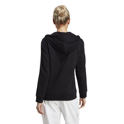 Black-White - Back - Adidas Womens-Ladies 3 Stripes Fleece Full Zip Hoodie