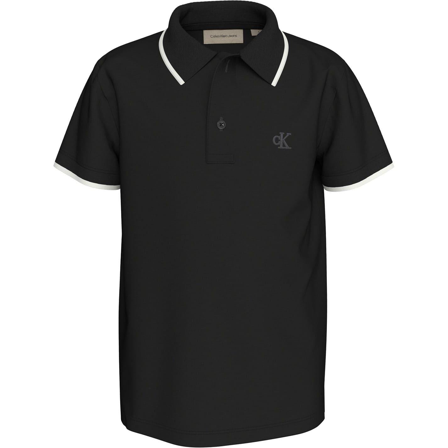 Black - Front - Calvin Klein Childrens-Kids Tipped Regular Polo Shirt