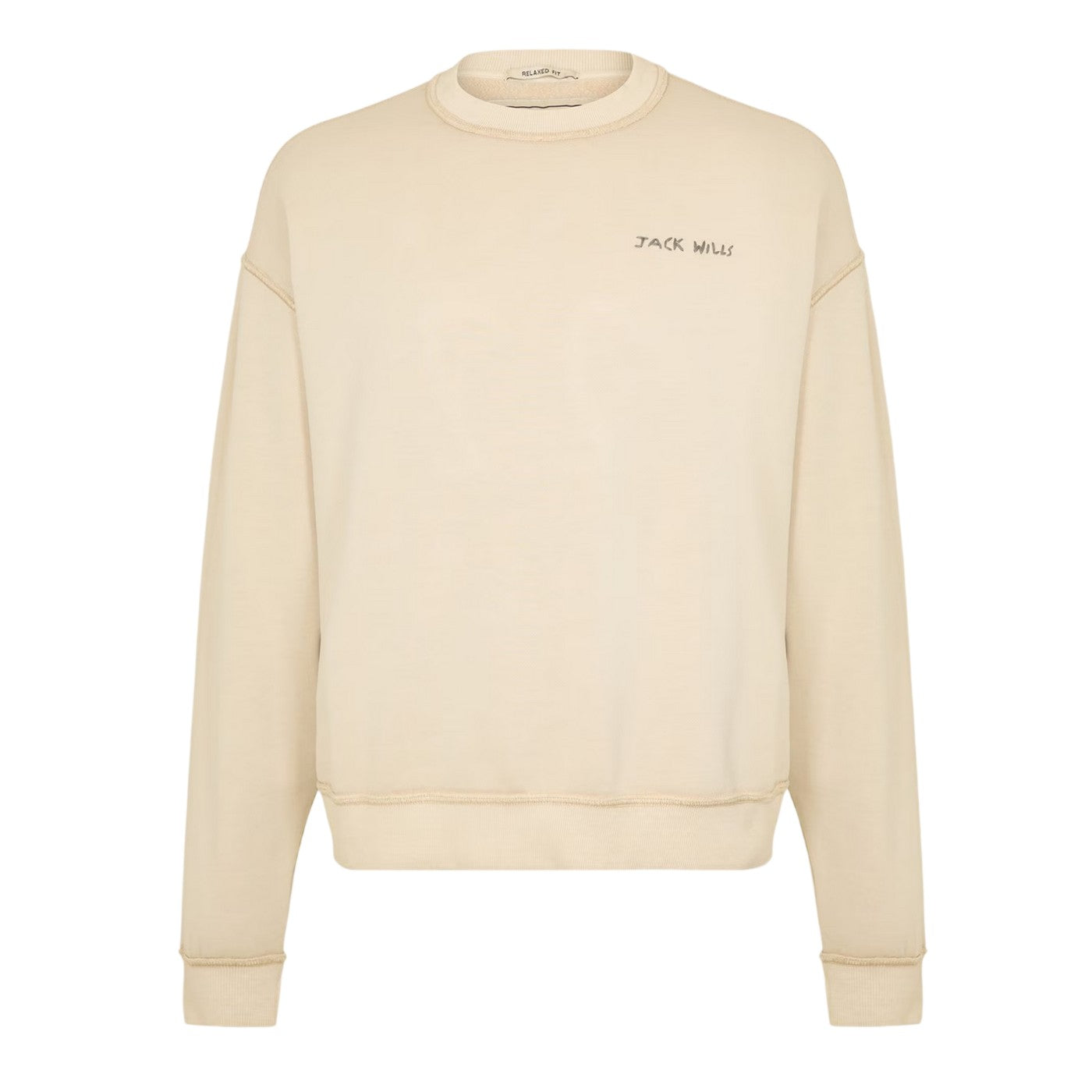 Putty - Front - Jack Wills Mens Logo Crew Neck Relaxed Fit Long-Sleeved Jumper