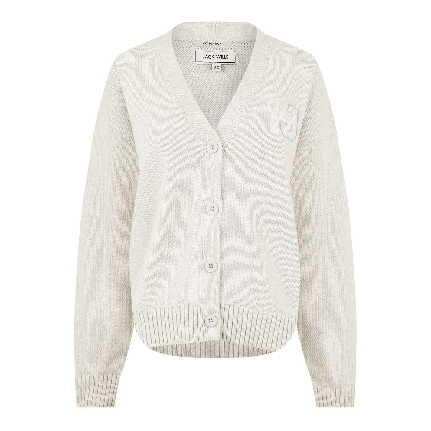 Light Heather - Front - Jack Wills Womens-Ladies Knitted V Neck Cardigan