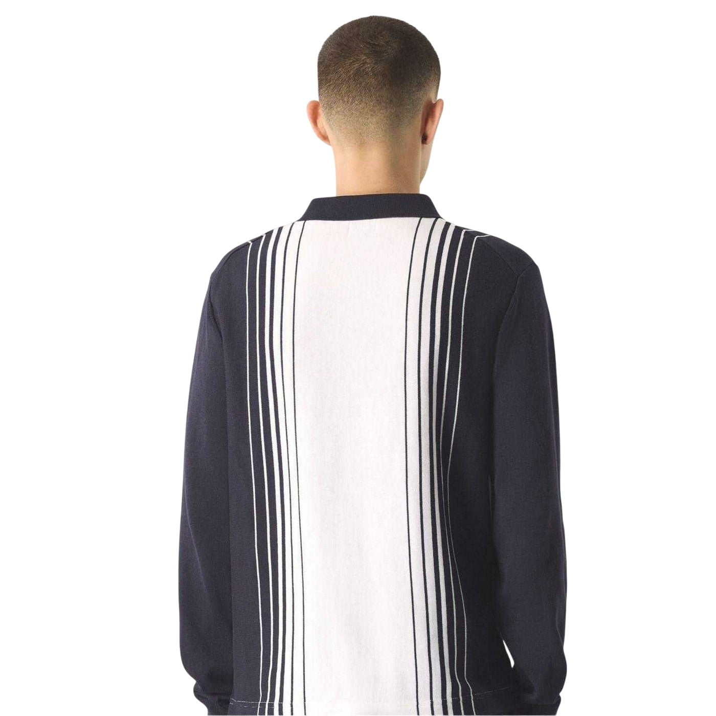 Navy - Back - Pretty Green Mens Vertical Stripe Regular Long-Sleeved Polo Shirt