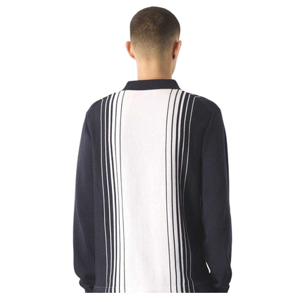 Navy - Back - Pretty Green Mens Vertical Stripe Regular Long-Sleeved Polo Shirt