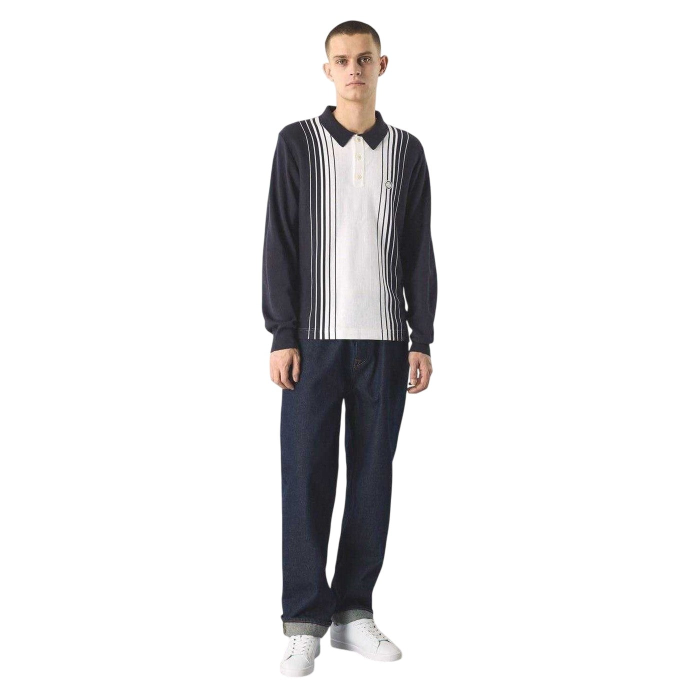 Navy - Lifestyle - Pretty Green Mens Vertical Stripe Regular Long-Sleeved Polo Shirt