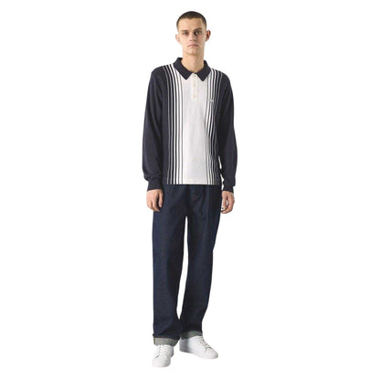 Navy - Lifestyle - Pretty Green Mens Vertical Stripe Regular Long-Sleeved Polo Shirt