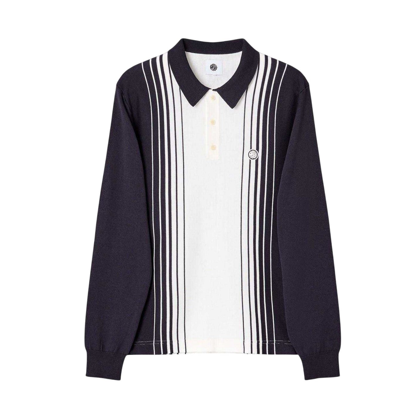 Navy - Front - Pretty Green Mens Vertical Stripe Regular Long-Sleeved Polo Shirt
