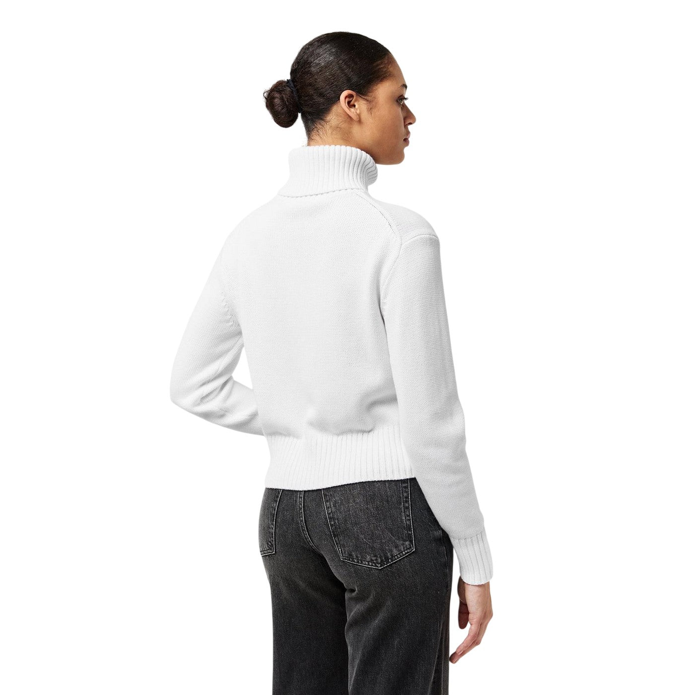 Brilliant White - Lifestyle - Calvin Klein Womens-Ladies Logo Organic Cotton Slim Turtleneck