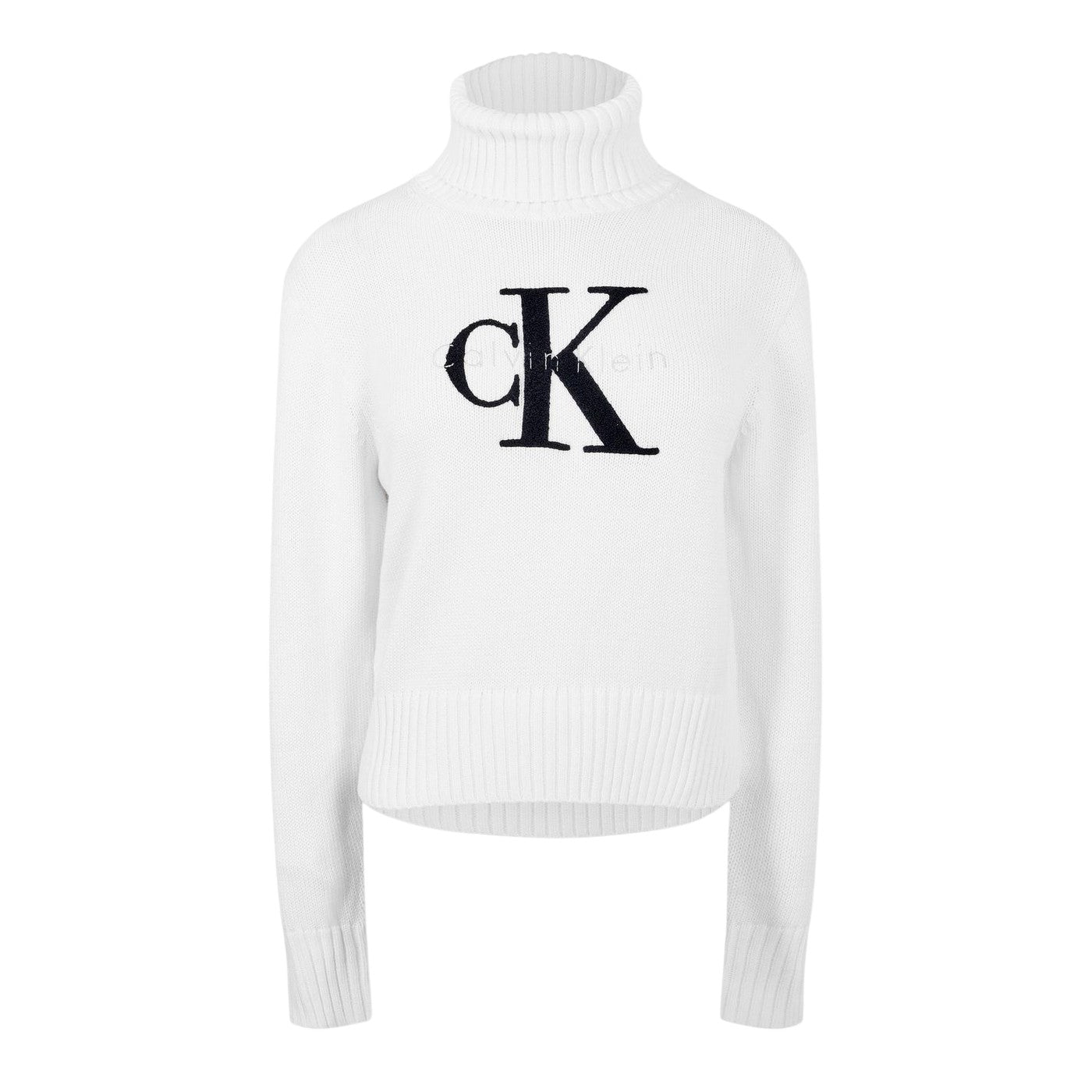 Brilliant White - Front - Calvin Klein Womens-Ladies Logo Organic Cotton Slim Turtleneck