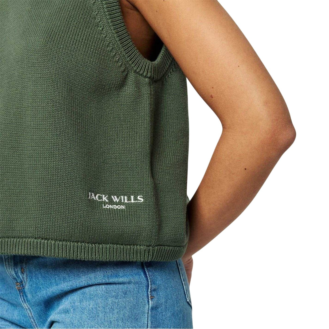 Khaki Green - Side - Jack Wills Womens-Ladies Embroidered Logo Tie Back Vest Top