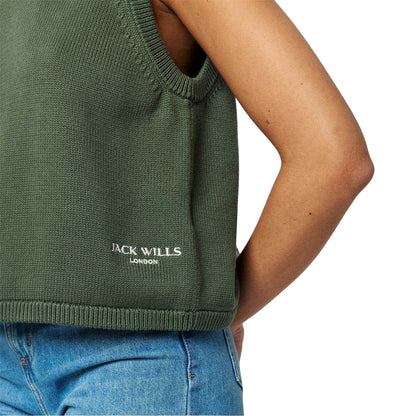Khaki Green - Side - Jack Wills Womens-Ladies Embroidered Logo Tie Back Vest Top