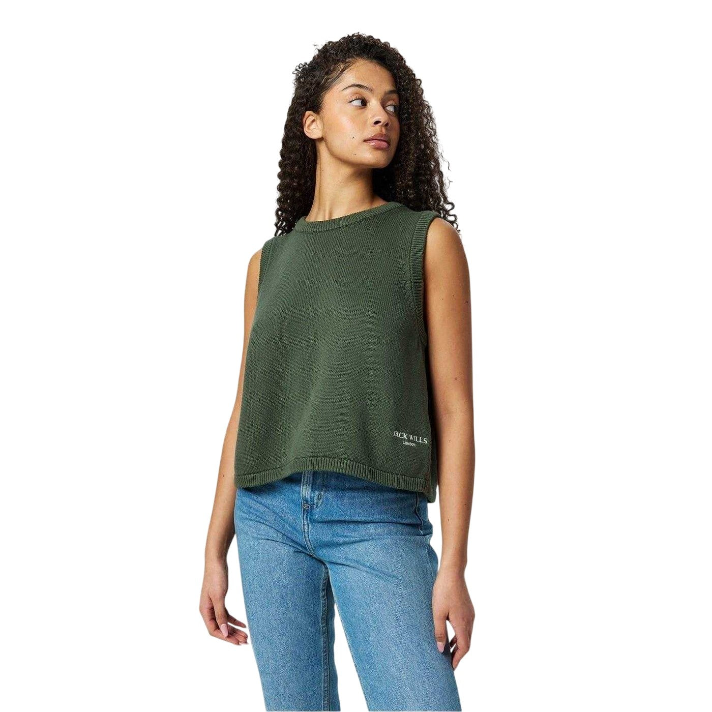 Khaki Green - Lifestyle - Jack Wills Womens-Ladies Embroidered Logo Tie Back Vest Top