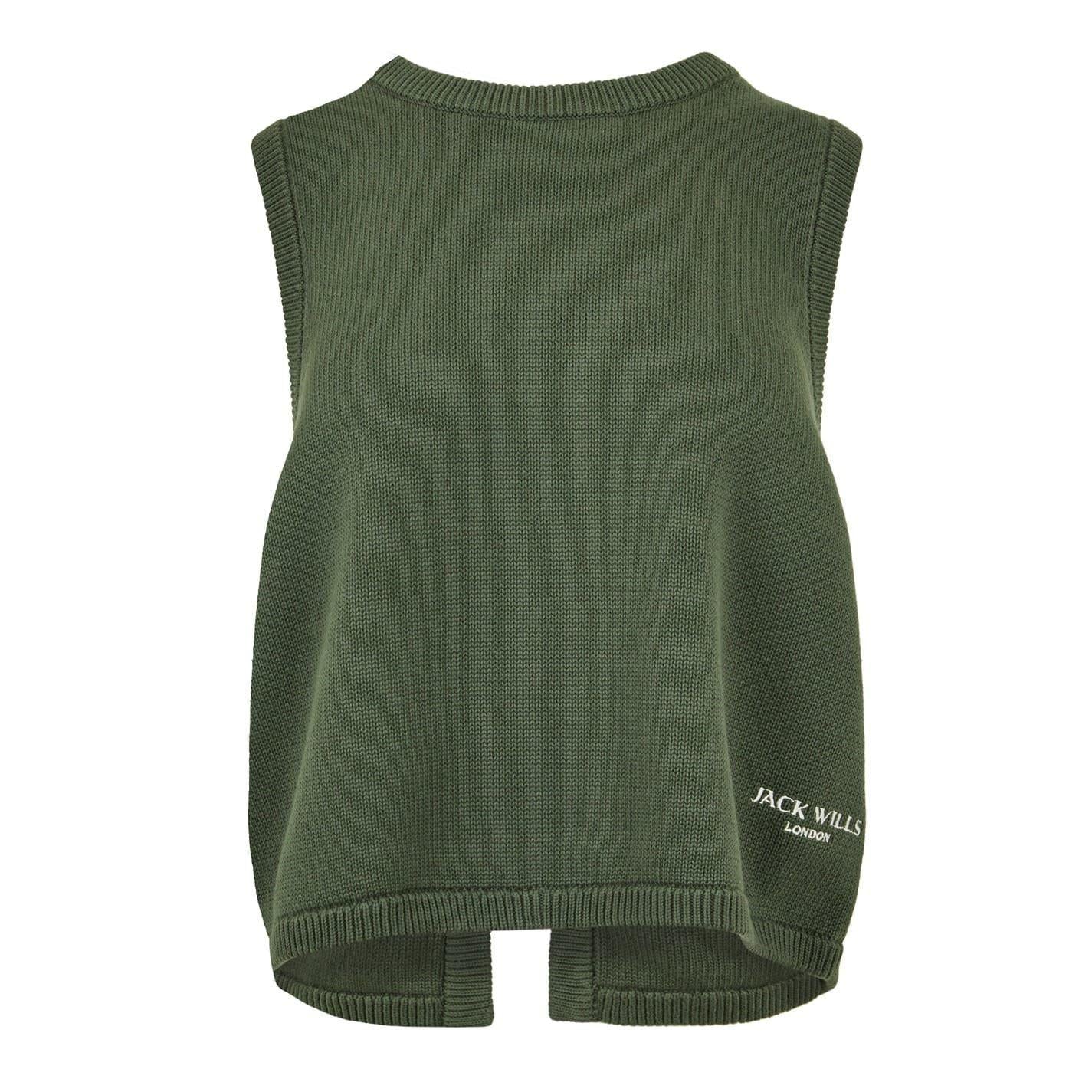 Khaki Green - Front - Jack Wills Womens-Ladies Embroidered Logo Tie Back Vest Top