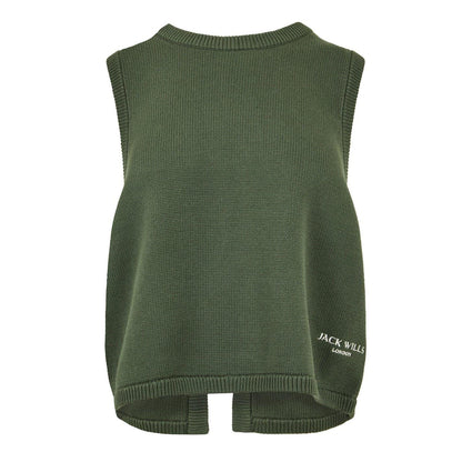 Khaki Green - Front - Jack Wills Womens-Ladies Embroidered Logo Tie Back Vest Top