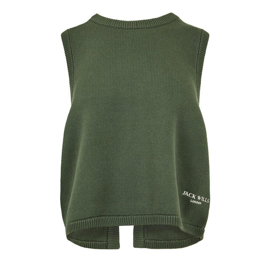 Khaki Green - Front - Jack Wills Womens-Ladies Embroidered Logo Tie Back Vest Top