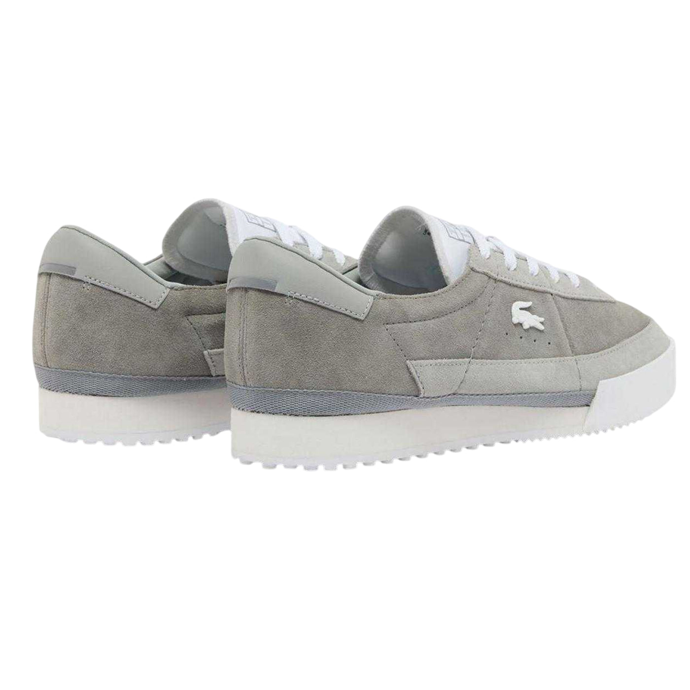 Grey-White - Back - Lacoste Womens-Ladies Aura Leather Flat Trainers