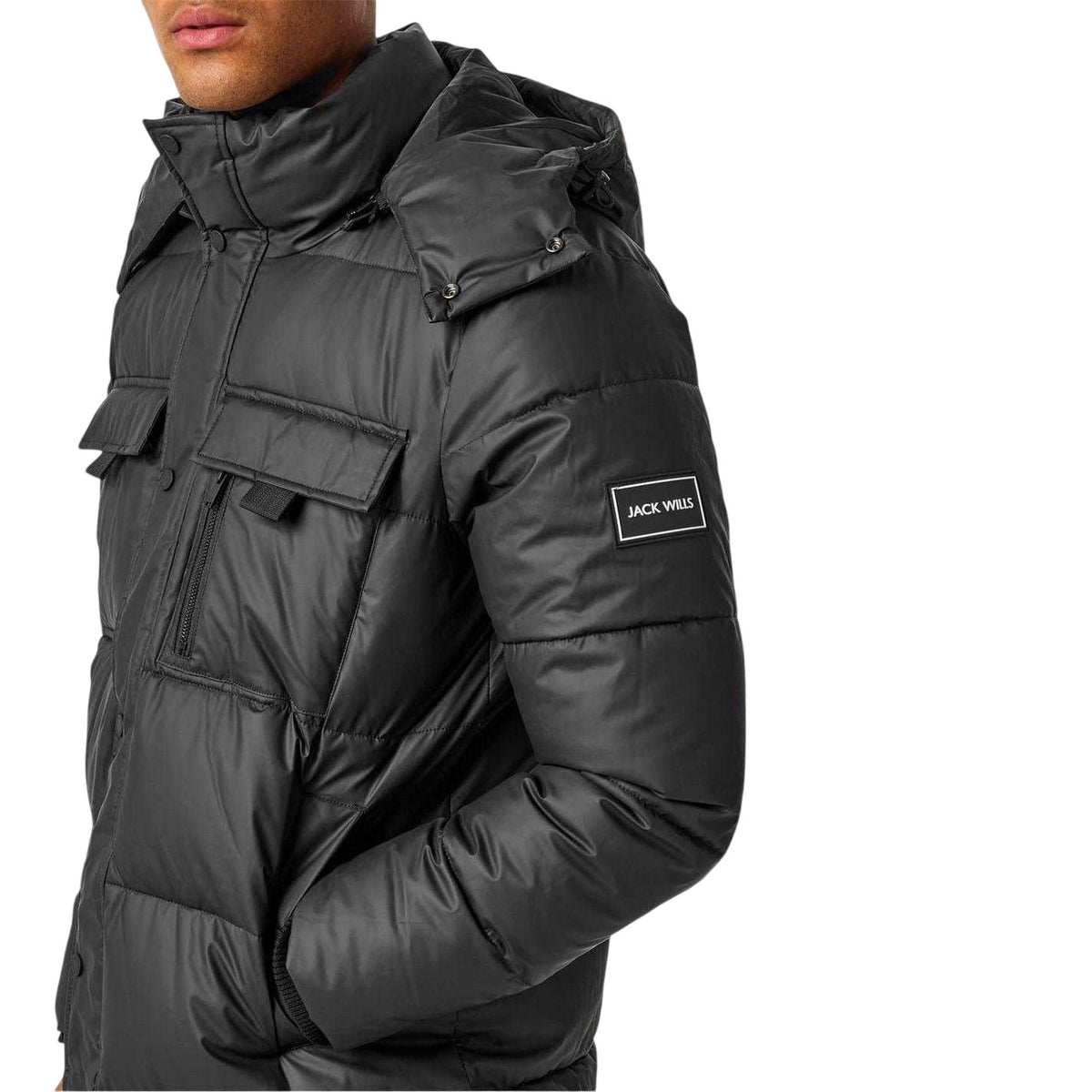 Black - Side - Jack Wills Mens Padded Puffer Jacket