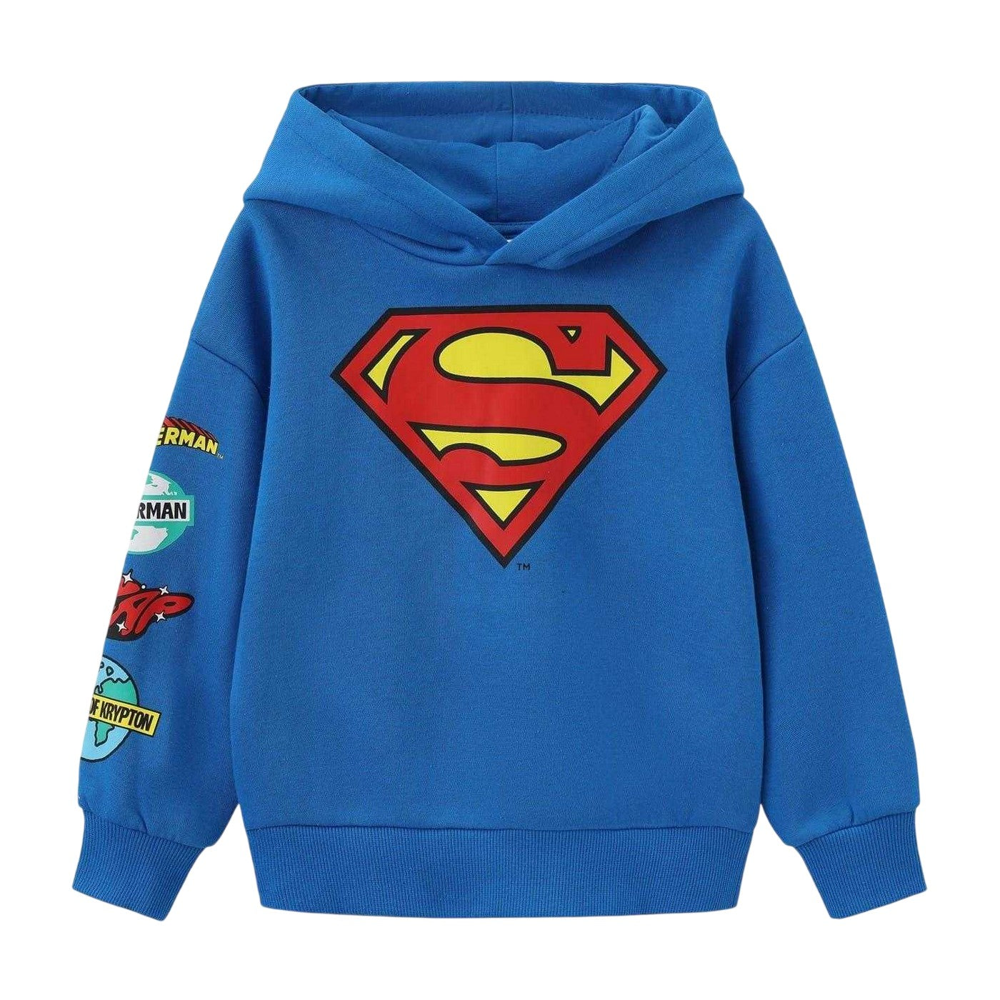Blue-Red - Front - Superman Childrens-Kids Cotton Blend Hoodie