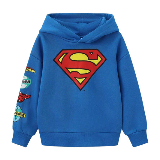 Blue-Red - Front - Superman Childrens-Kids Cotton Blend Hoodie