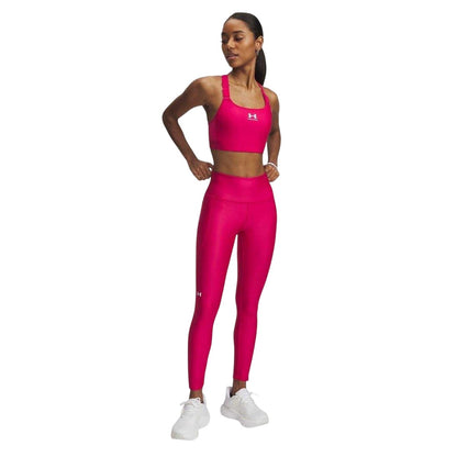 Fuchsia-White - Side - Under Armour Womens-Ladies HeatGear Leggings
