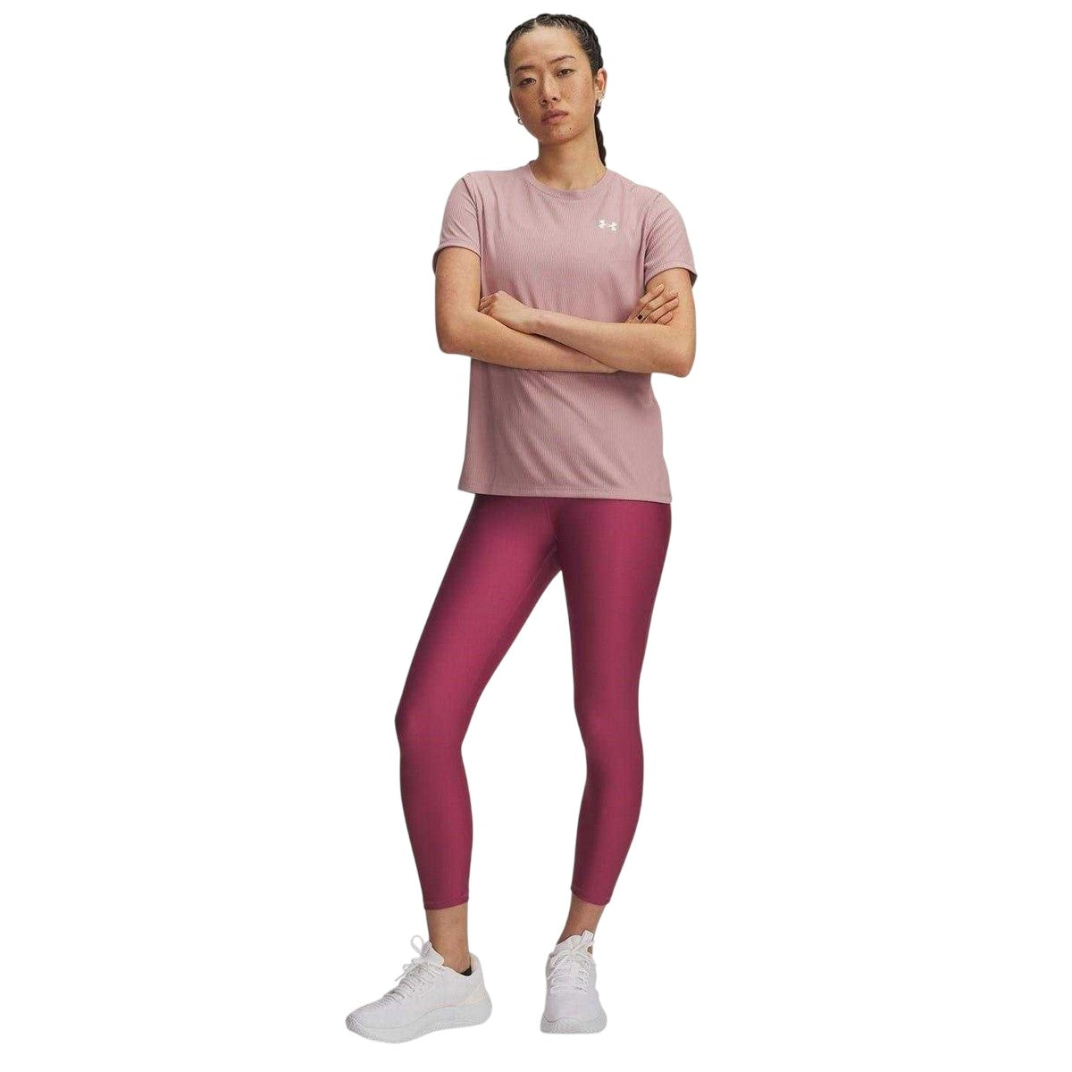 Fuchsia - Side - Under Armour Womens-Ladies HeatGear Leggings