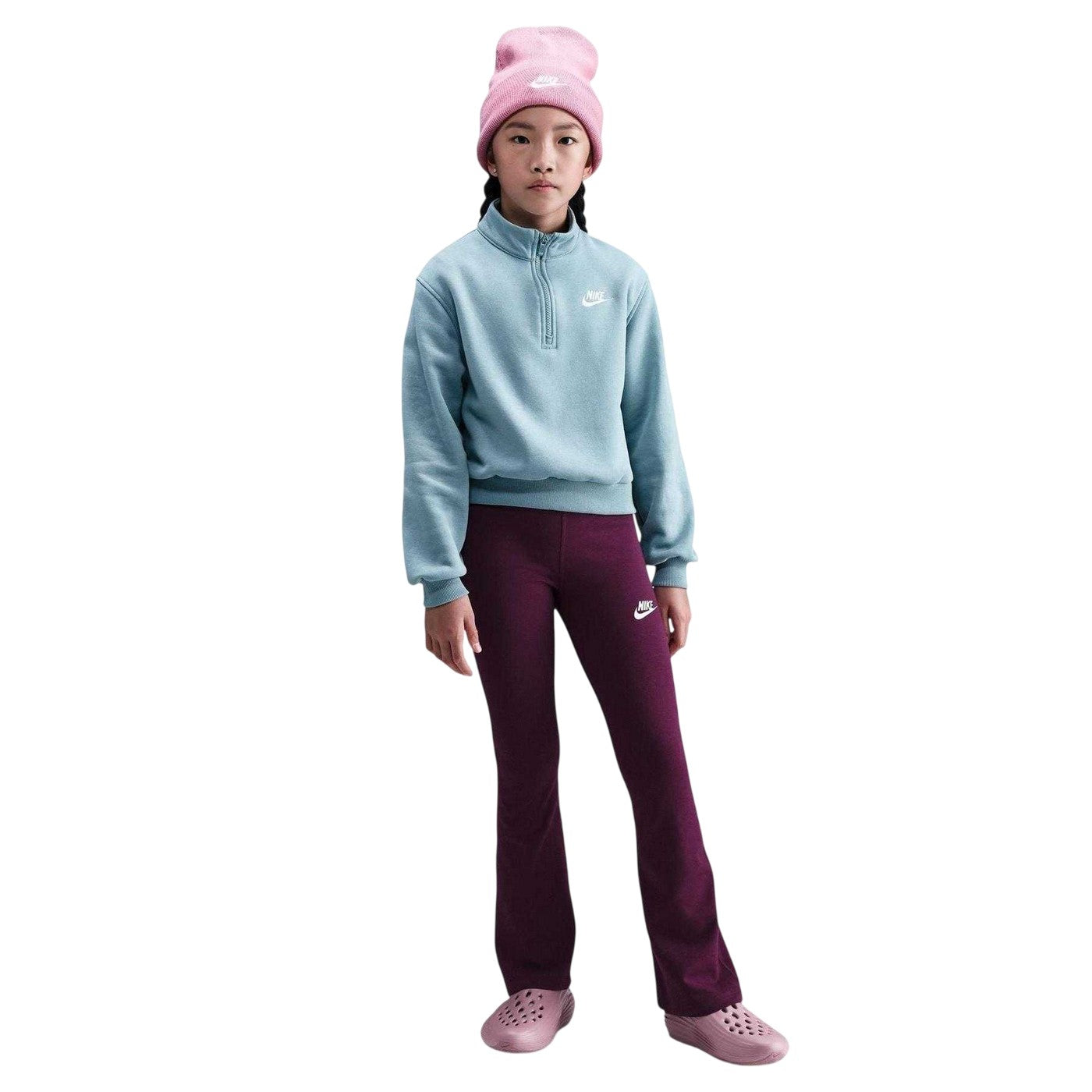 Bordeaux Red-White - Front - Nike Girls Favorites Flared Leggings