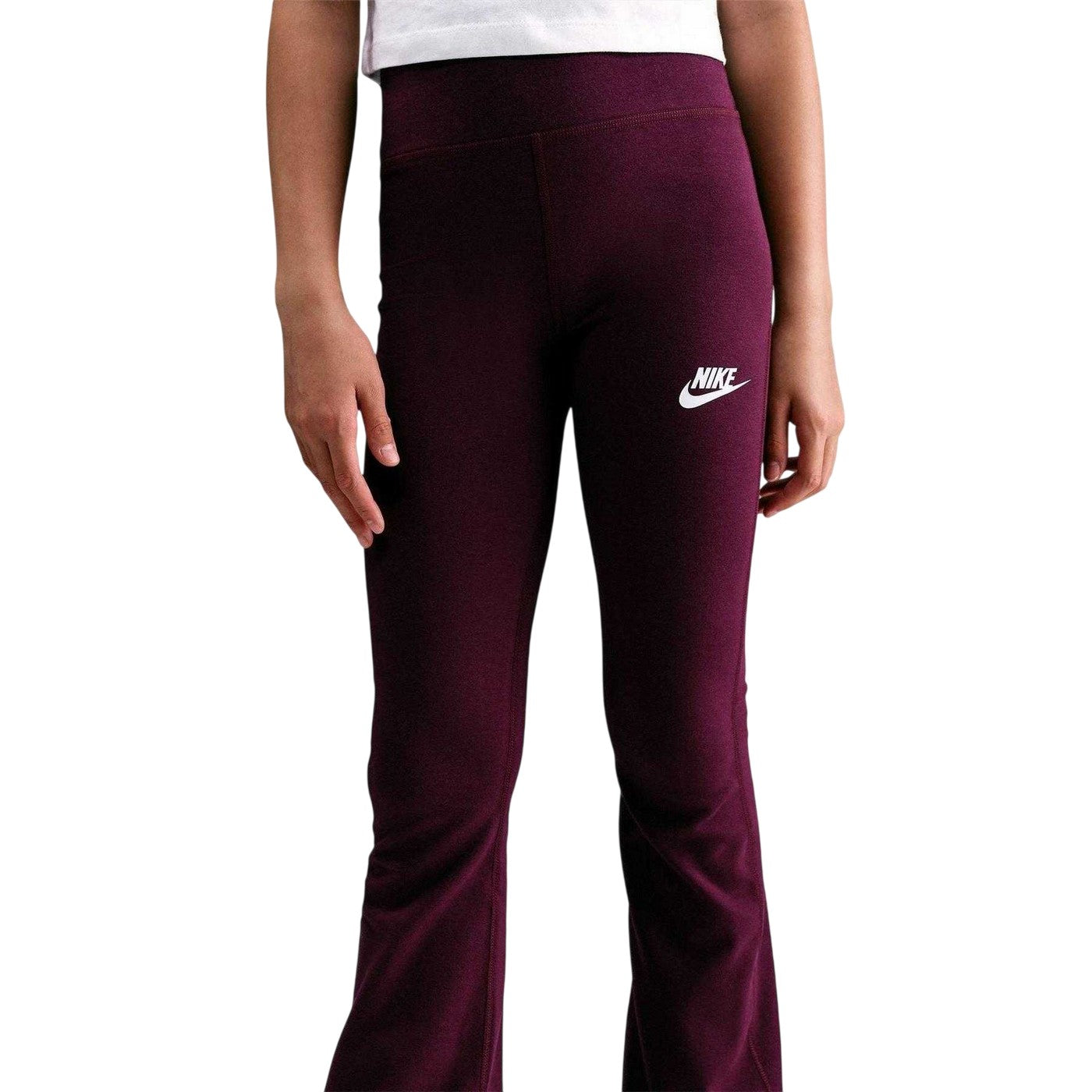 Bordeaux Red-White - Side - Nike Girls Favorites Flared Leggings