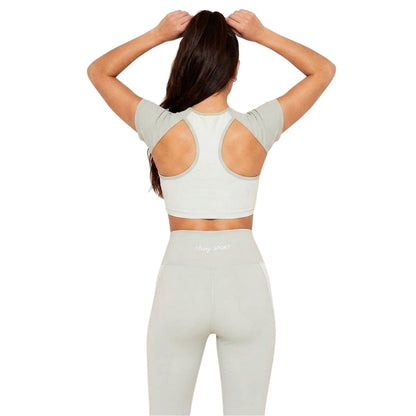 Green - Back - Missy Empire Womens-Ladies Colour Block Gym Crop T-Shirt