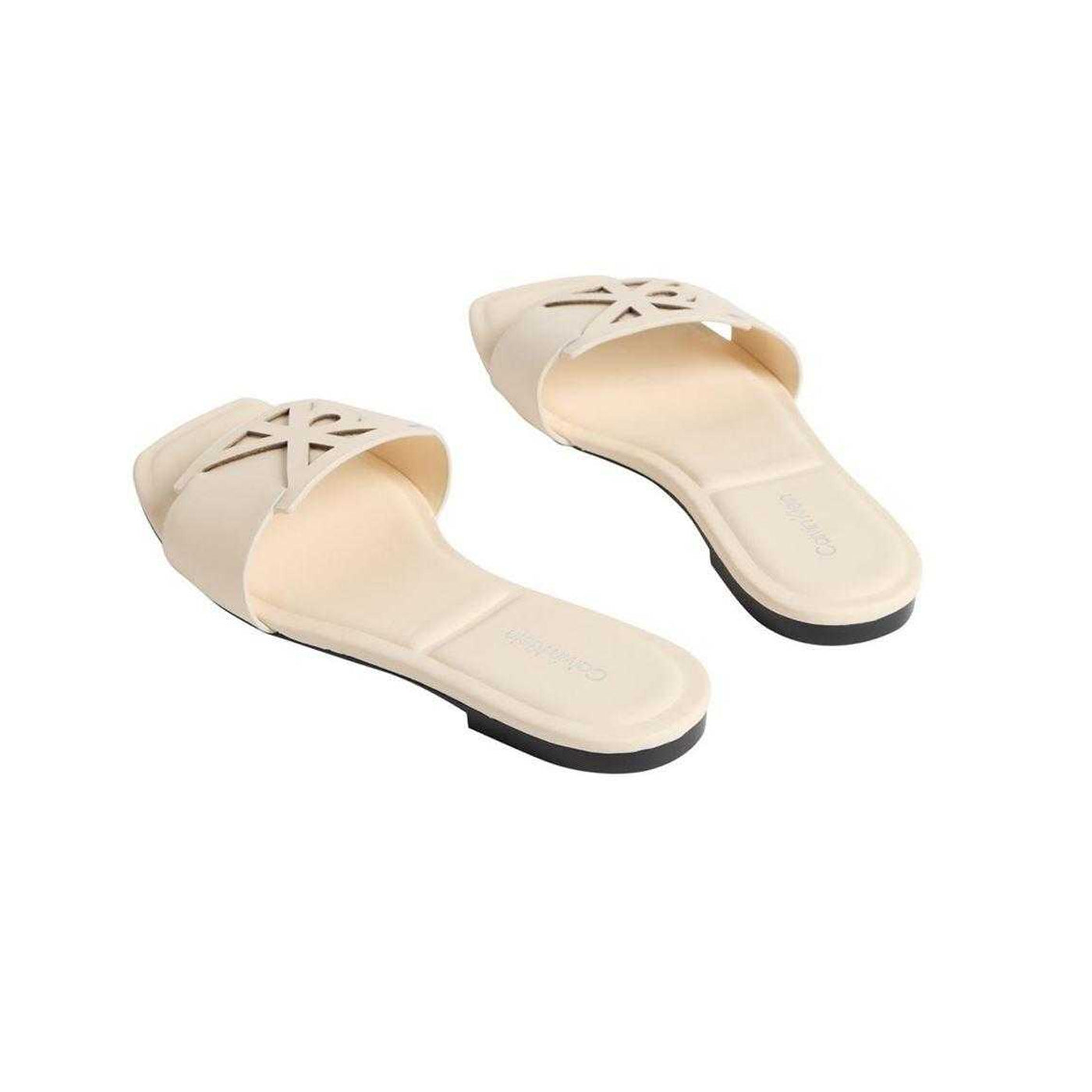 Cashew - Back - Calvin Klein Womens-Ladies Leather Square Toe Flat Sandals