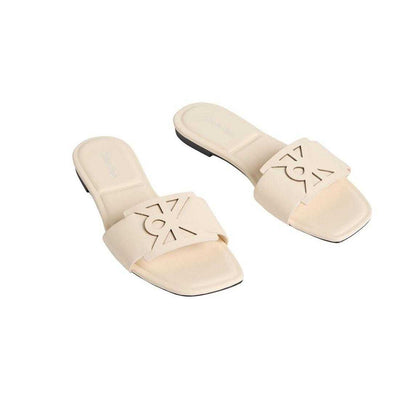 Cashew - Lifestyle - Calvin Klein Womens-Ladies Leather Square Toe Flat Sandals